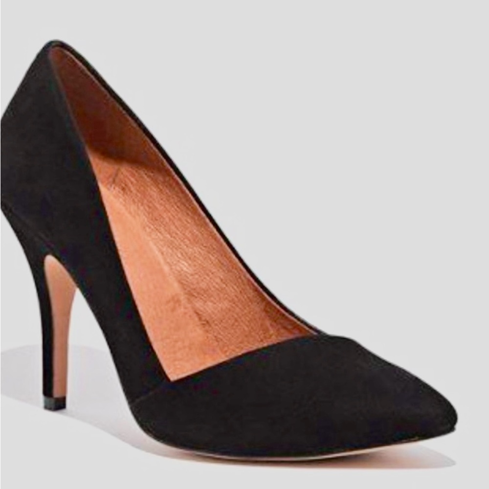 Madewell Mira black suede leather heels pumps pointed toe, size 6.5
